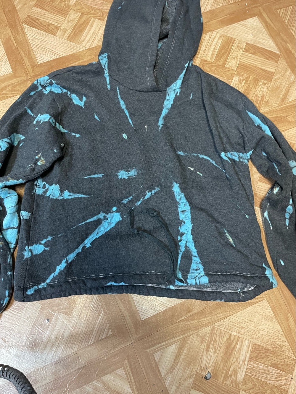 T Party Fashion Black Hoodie with Turquoise Accents